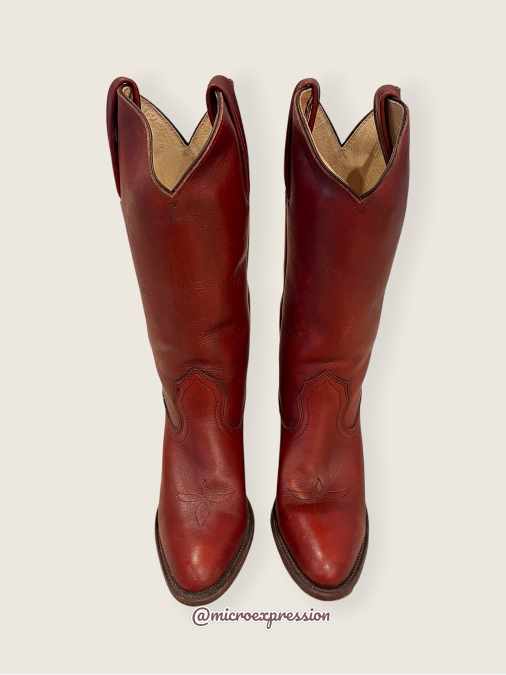 1970s VINTAGE Frye Leather Pull On Oxblood Red Burgundy Cottagecore Cowboy Boot - Picture 3 of 10